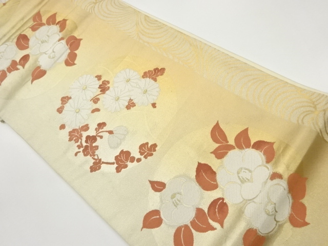 JAPANESE KIMONO / VINTAGE FUKURO OBI / WOVEN CAMELLIA & KIKU